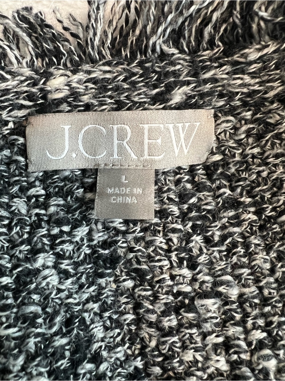 J.Crew Marled Black White Button Front Fringe Trim Lady Jacket Cropped Size L - Picture 5 of 6
